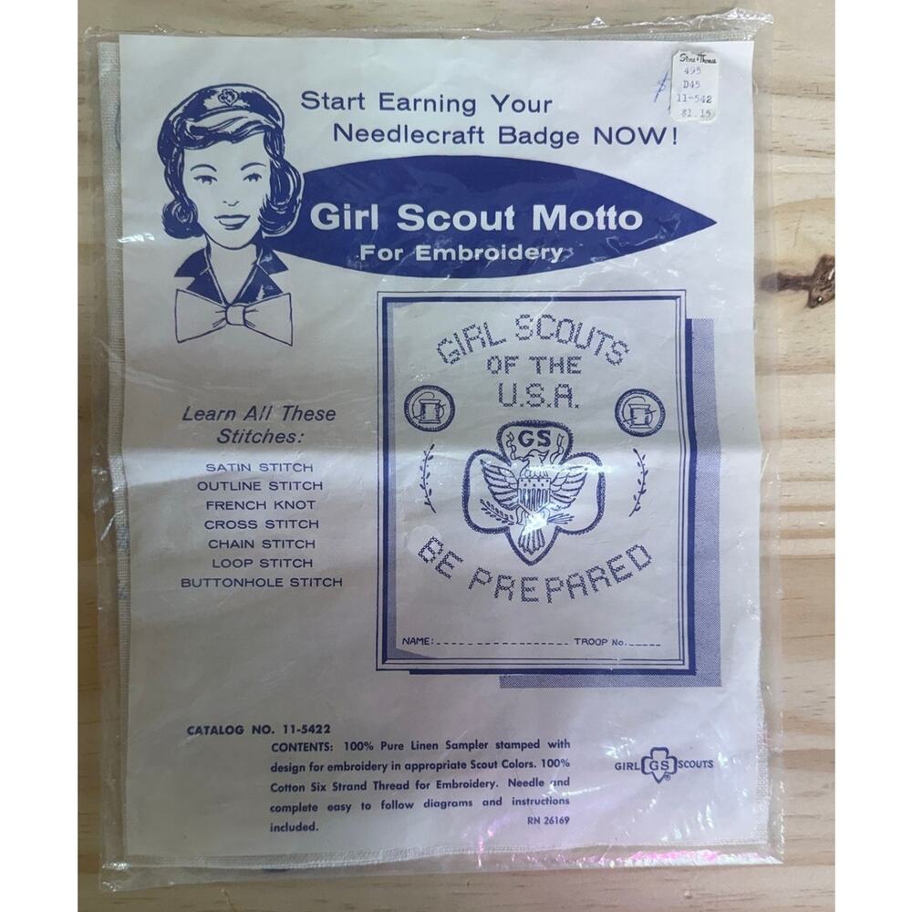 Vintage Girl Scout Motto Cross Stitch Sampler Embroidery Kit UNOPENED